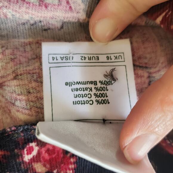 Vintage Laura Ashley Dress Womens 14 Black Pink Floral Corduroy Long Sleeve 90s - Picture 9 of 11